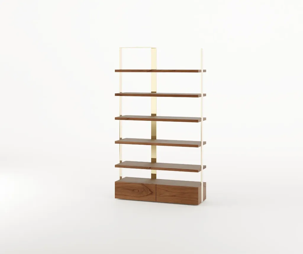 [AF.13.44] Estante Jersey (Nogueira Mate, Inox Dourado)