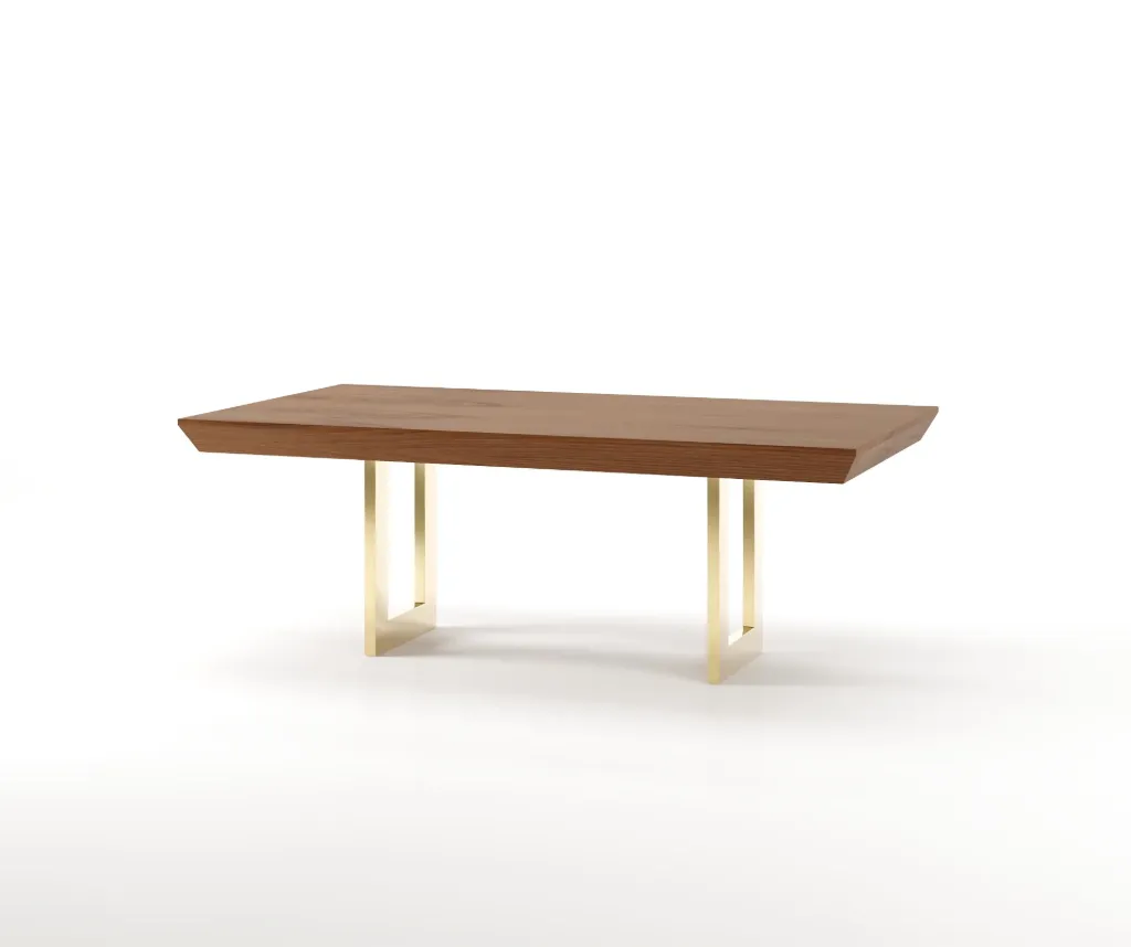 [AF.99.13.87] Riviera Dining Table (Matte Walnut, Gold stainless steel, Fixed)